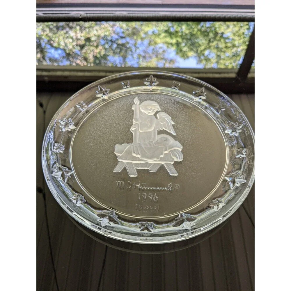 MJ Hummel Vtg Goebel Christmas Nativity Glass Plate 1996 Made In Germany Angel